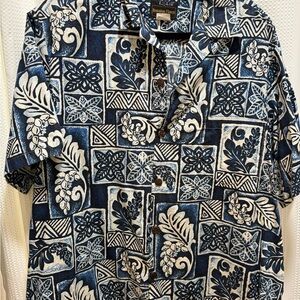 Men's Blue Floral Hawaiian Shirt sz L